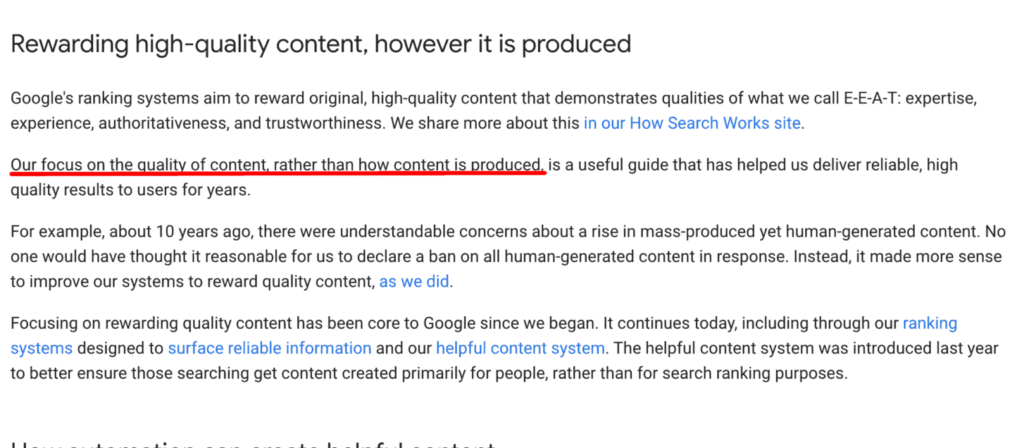 google's stance on ai content