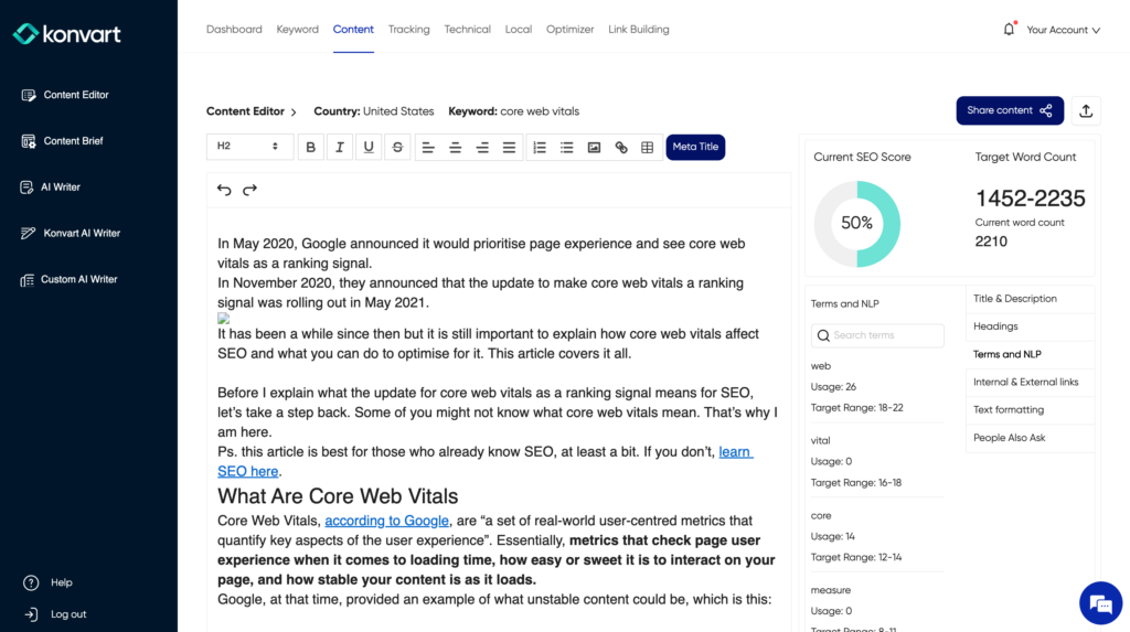 Konvart's content editor