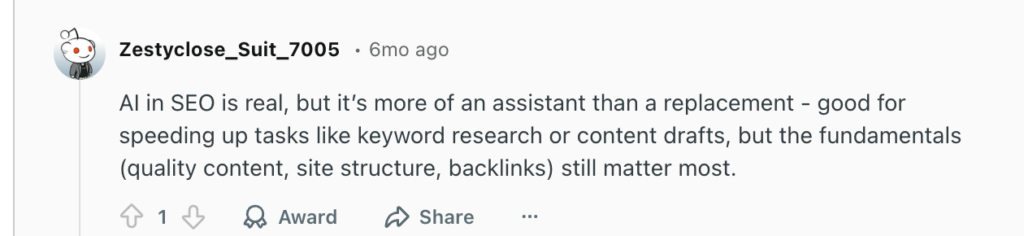 comment on Reddit about AI-generated content