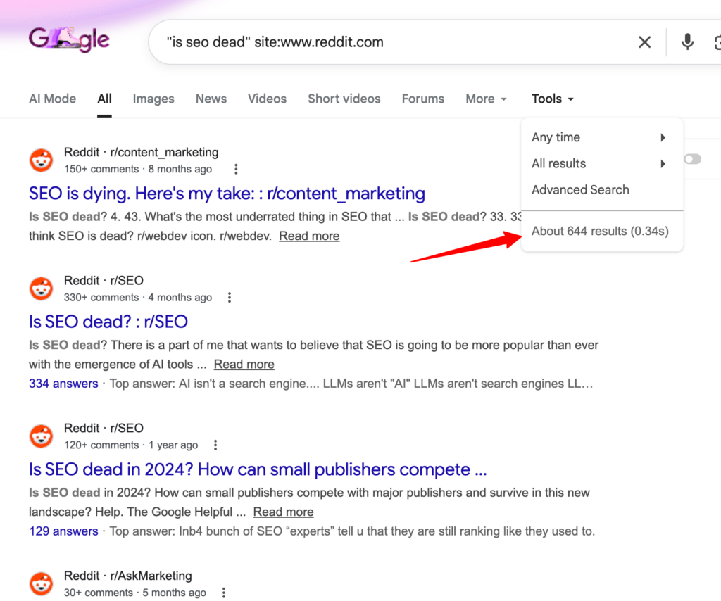 screenshot from Google Search