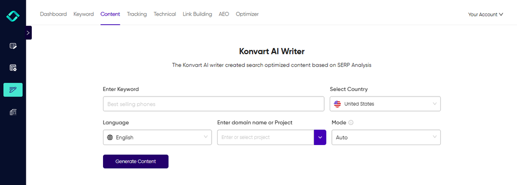 Konvart ai writer dashboard
