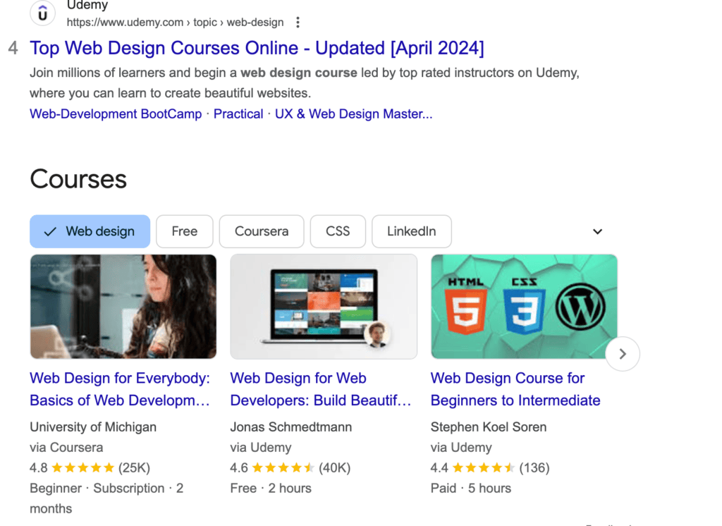 course schema on Google