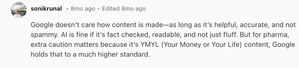 comment on Reddit about AI-generated content