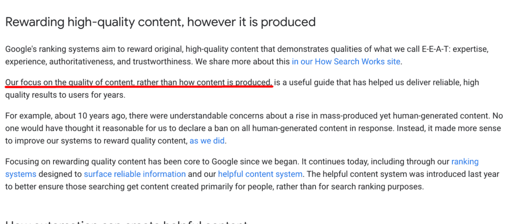 Google's comment about AI-generated content