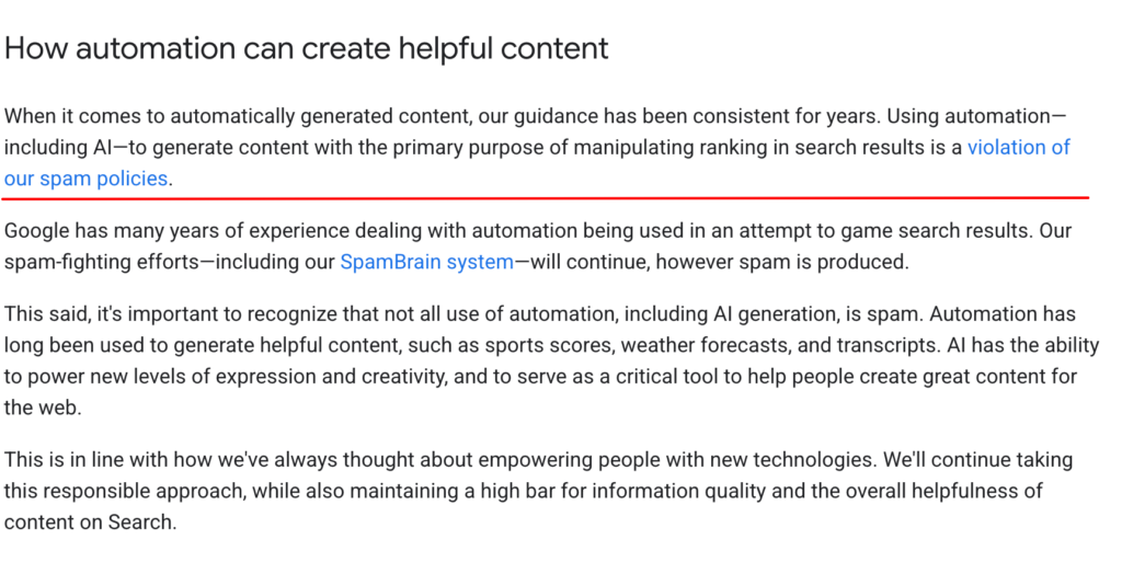 Google's comment on automation and helpful content