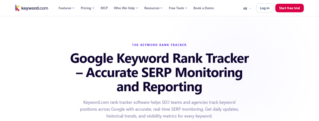 keyword.com rank tracker page