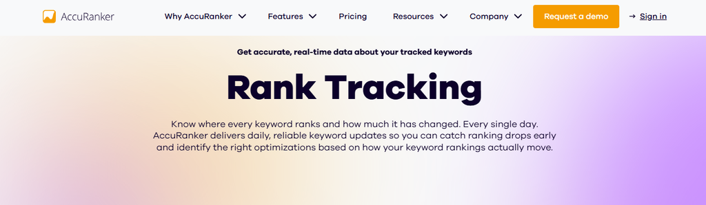 accuranker rank tracker page