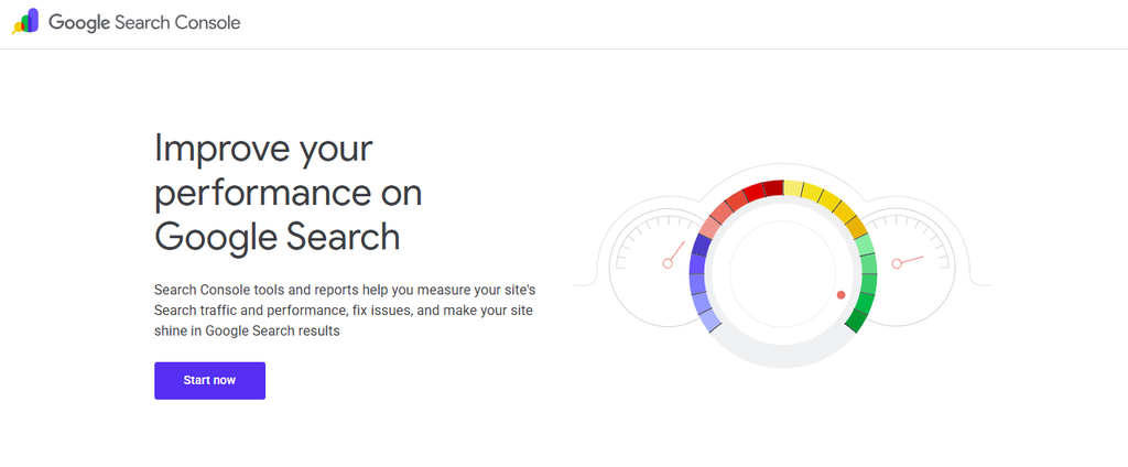 google search console start up page