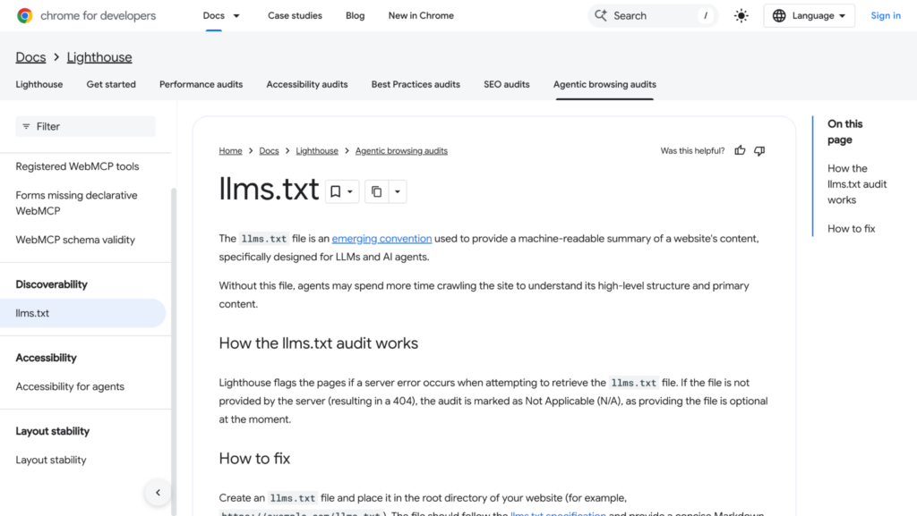 Google's lighthouse report