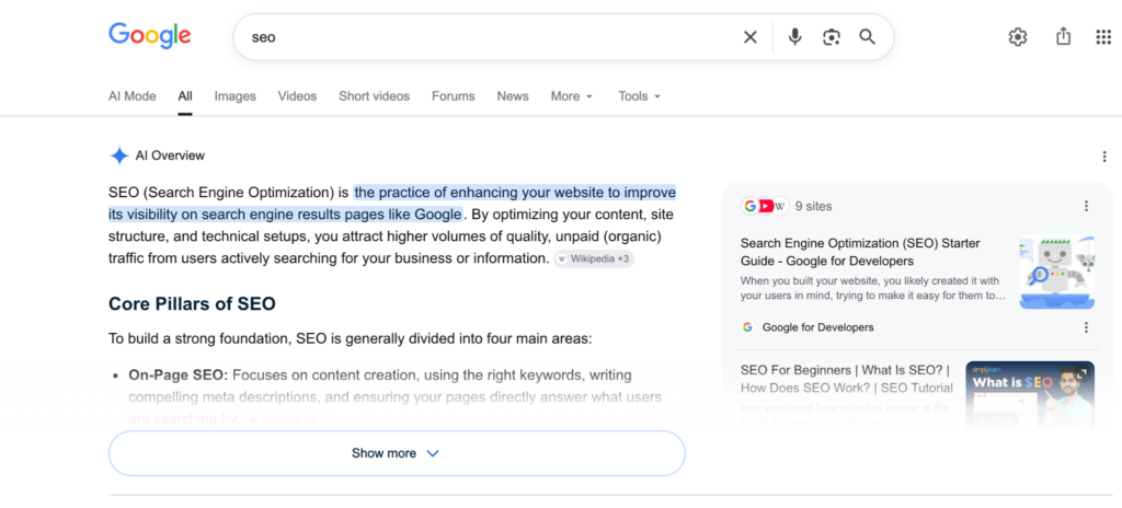 AI overviews in Google search